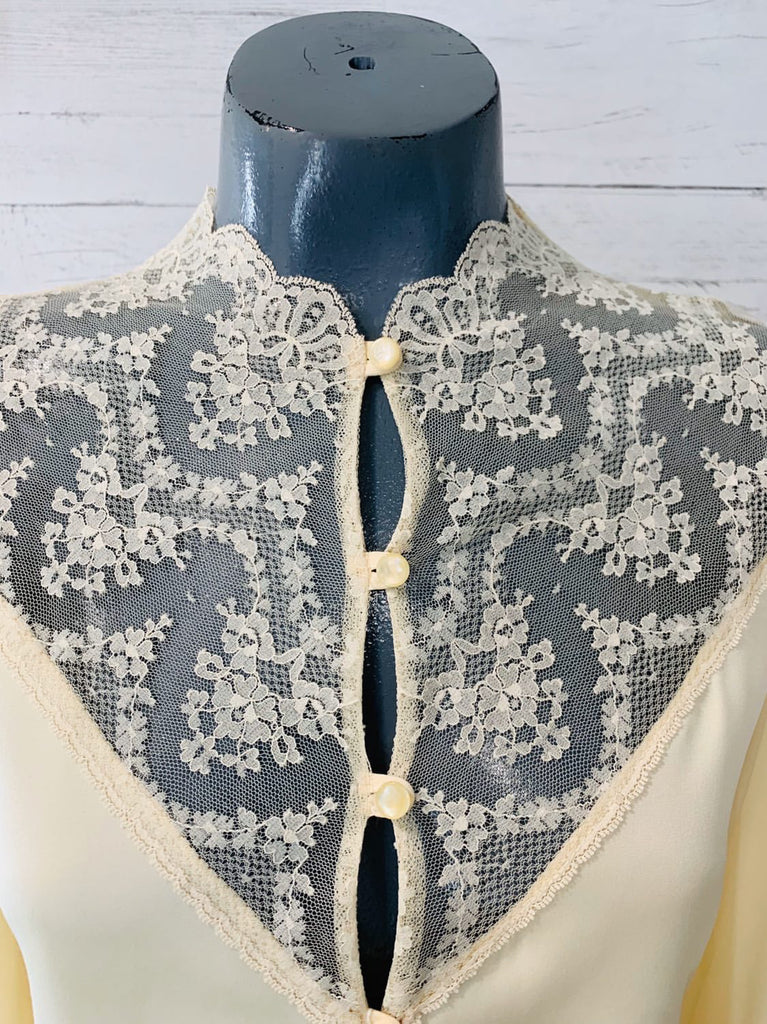 70’s Long Sleeve - Cream Colored Lace | Blouse - Hamlets Vintage