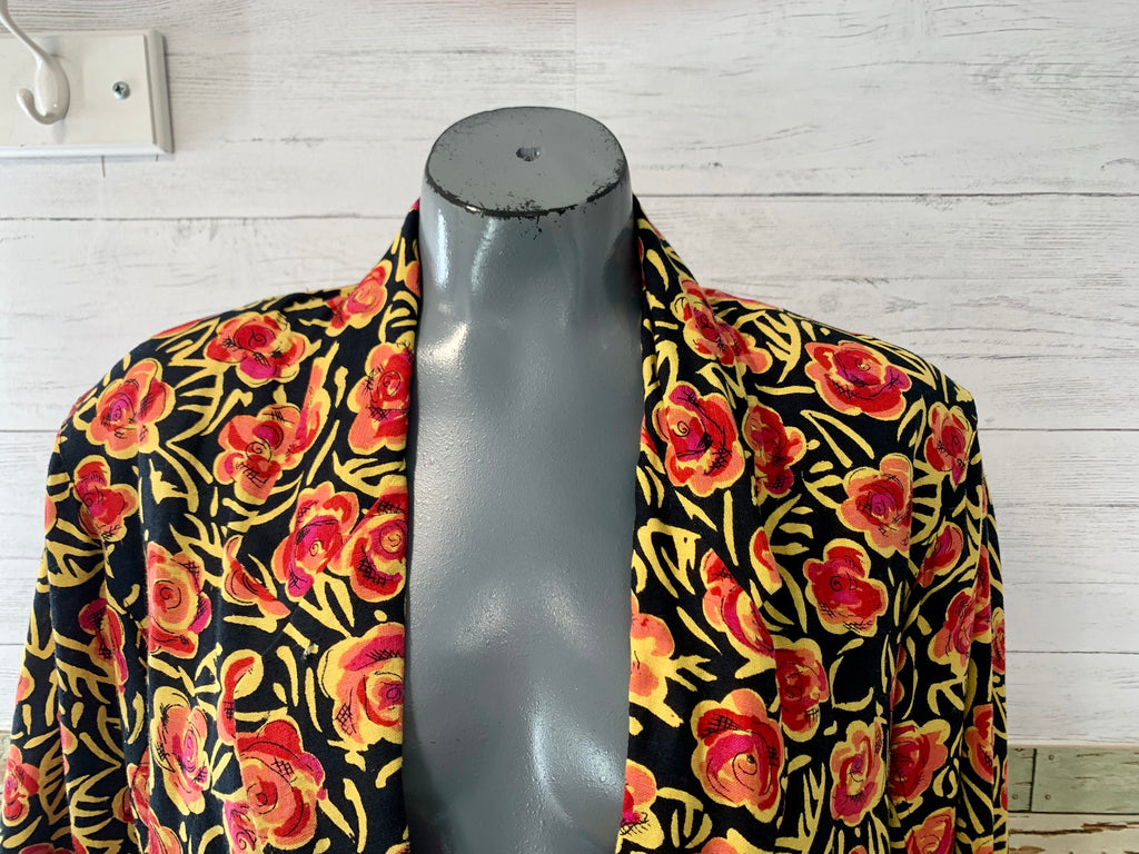 80’s Black Red, and Yellow Floral Blazer - Hamlets Vintage
