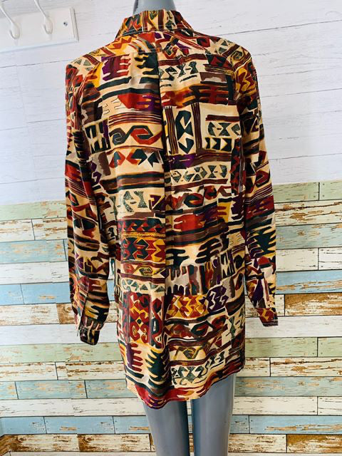 90s - Multicolor Long Sleeve Silk Blouse - Hamlets Vintage