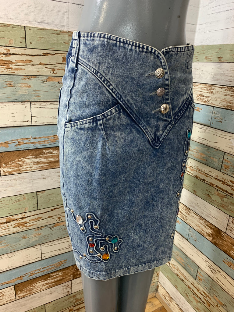 90’s Blue Cotton Jean Skirt - Hamlets Vintage