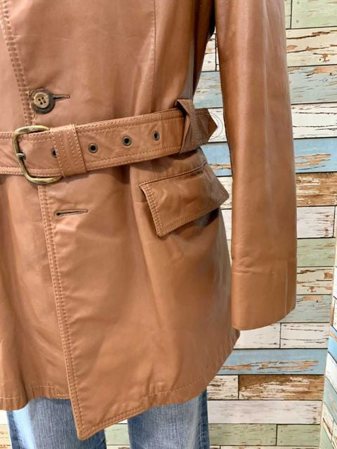 70s Leather Coat with Belt By Lakeland - Hamlets Vintage