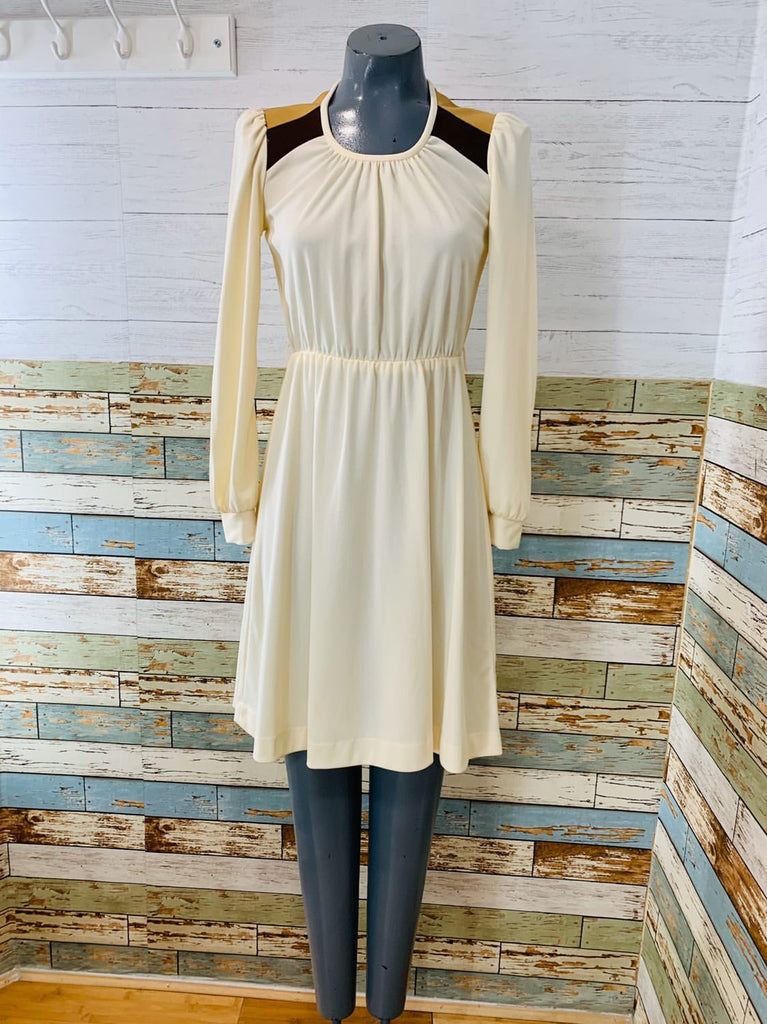 70’s Long Sleeve - Ivory A Line Dress - Hamlets Vintage
