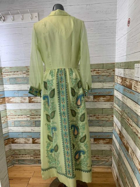 70s Maxi Long Sleeve Print Dress  By Shaheen - Hamlets Vintage
