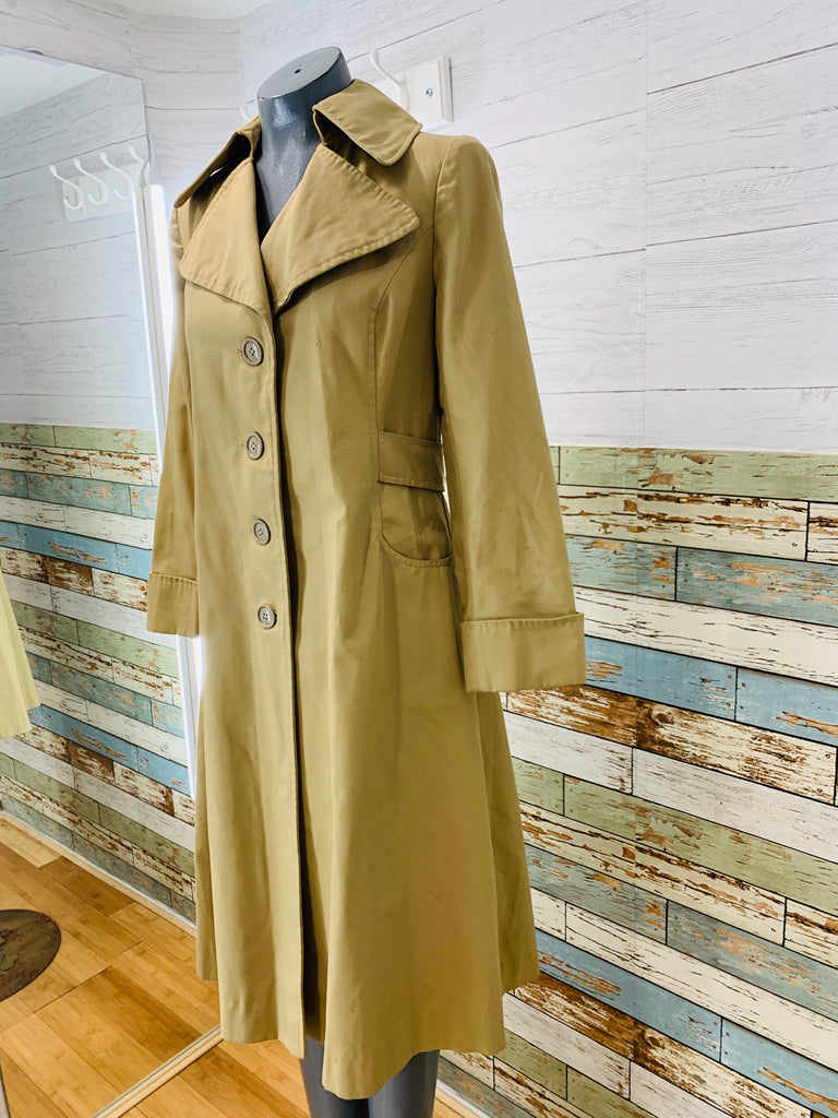 70’s khaki A-line Trench coat - Hamlets Vintage