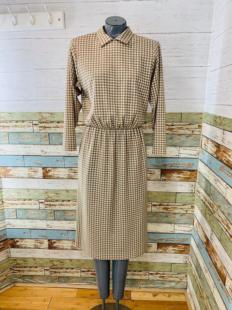 80s Houndstooth Long Sleeve Dress  By Bobby’s Girl. - Hamlets Vintage