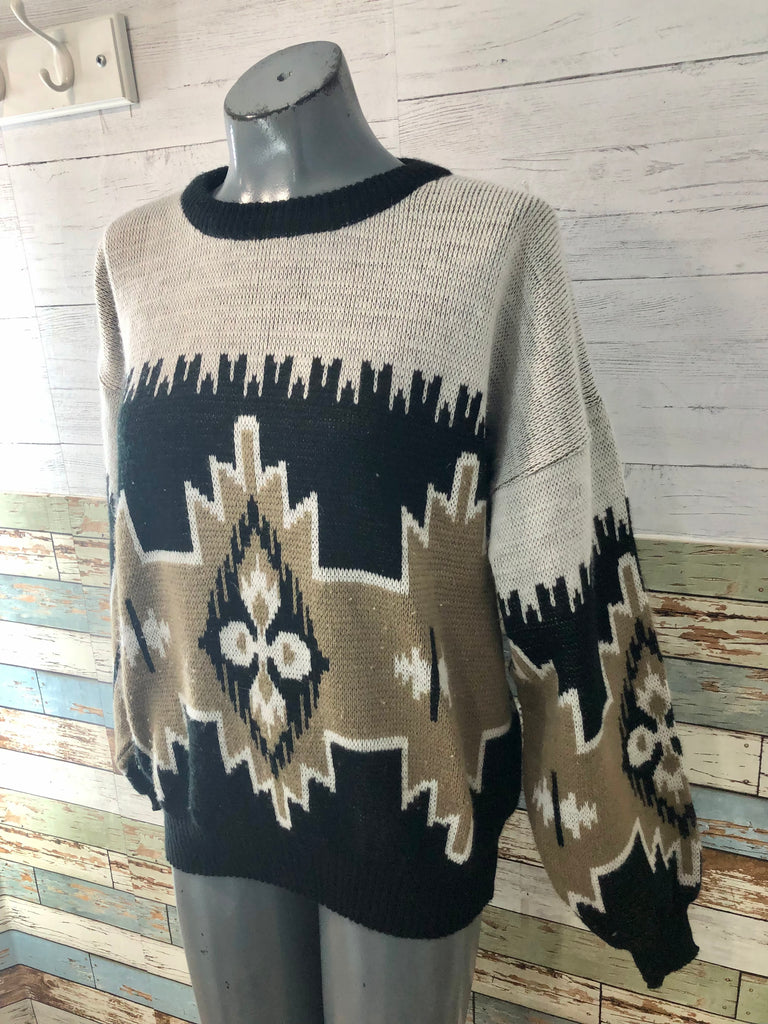 90’s Patterned Crewneck Pull Over Sweater - Hamlets Vintage