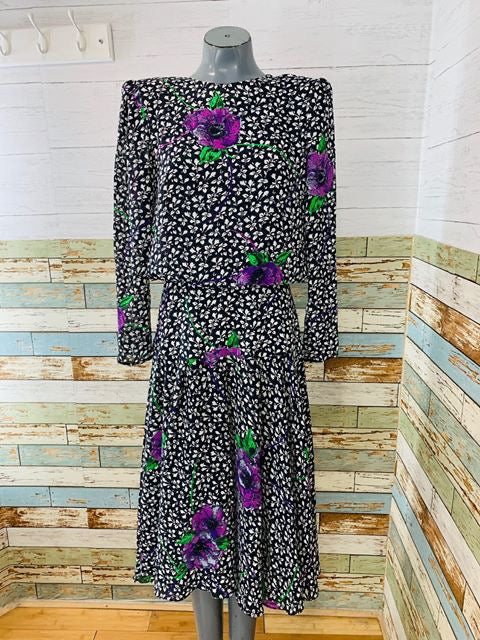 80s - Drop Waist Maxi Flower long Sleeve Flower Print Dress By Kono New York 80s - Drop Waist Maxi Flower long Sleeve Flower Print Dress By Kono New York
