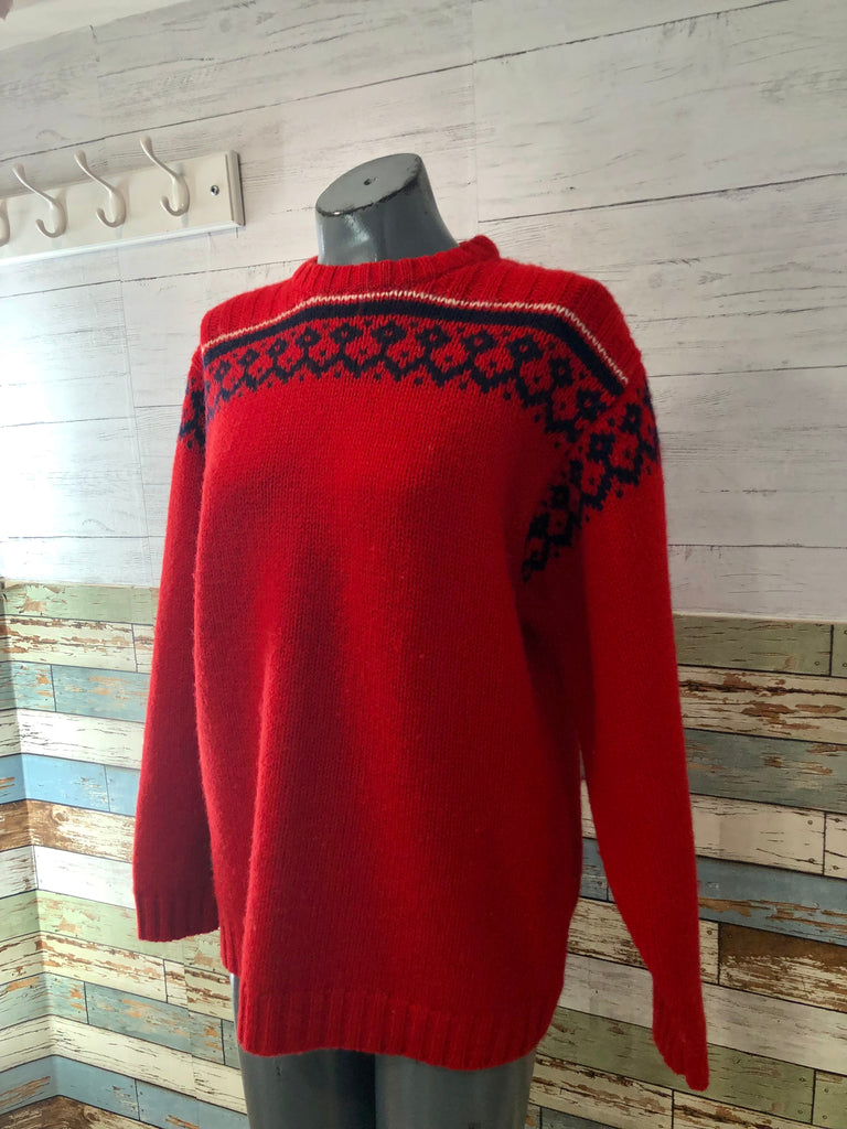 90’s Red and Black Knit Crewneck Sweater - Hamlets Vintage