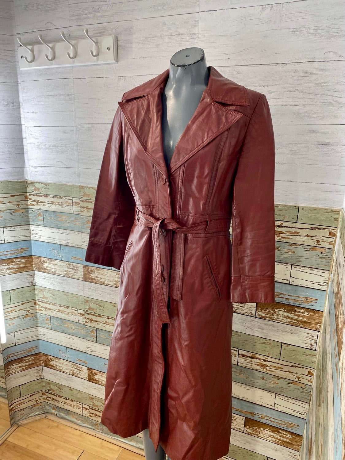 70s Red Leather Trench Coat