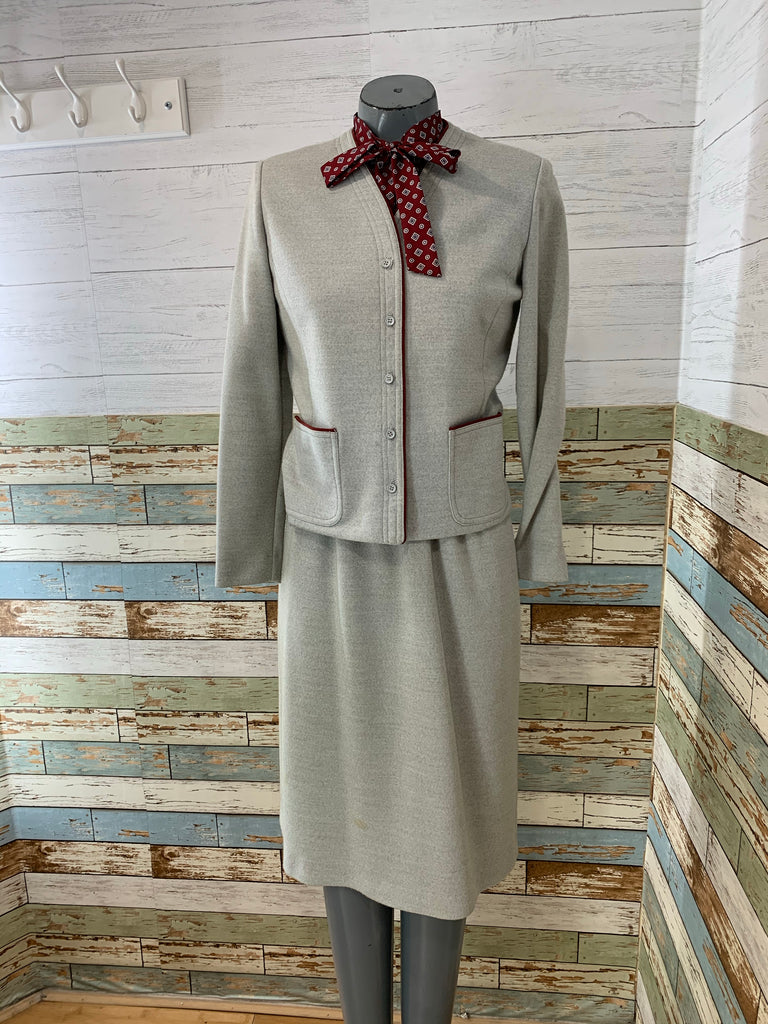 70s Dress With Pussy Bow Collar, With Jacket & Belt Set - Hamlets Vintage