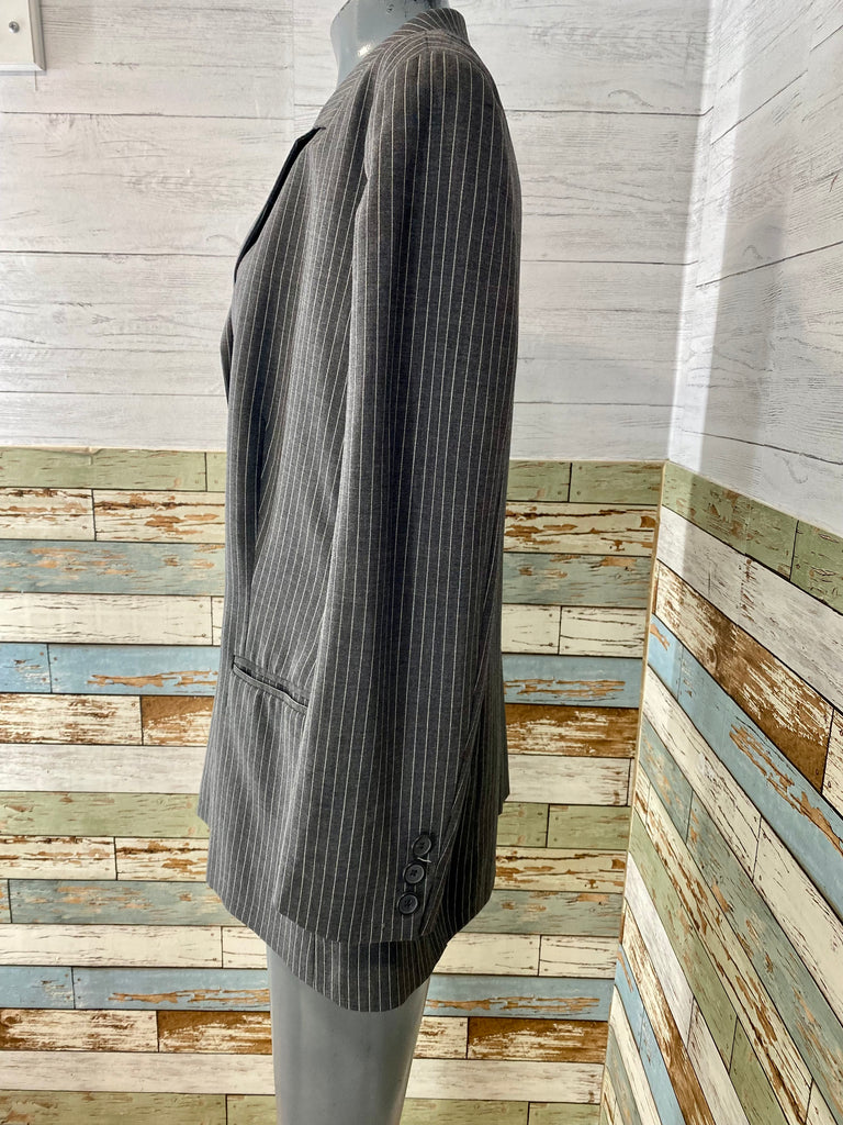 90's Gray Pinstripe Blazer By Escada - Hamlets Vintage