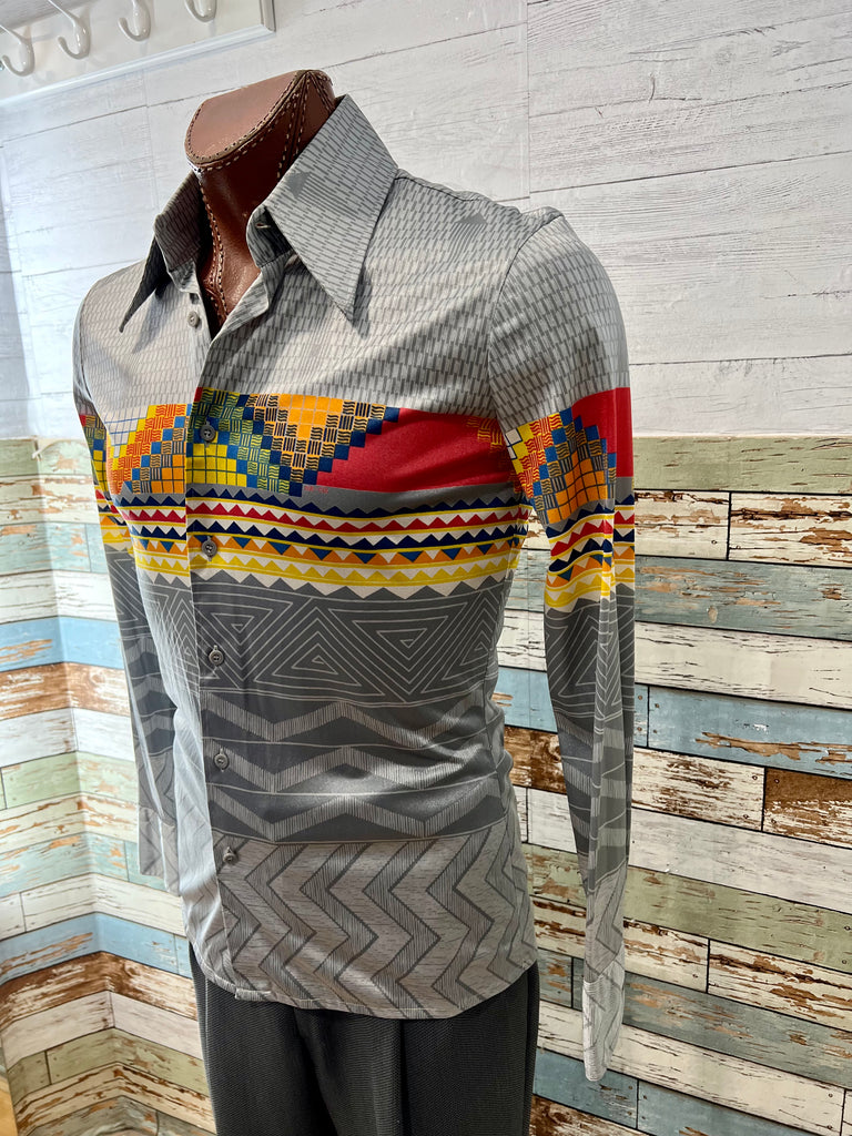 70’s Multicolor Aztec Print Disco Long Sleeve Shirt by Nik Nik