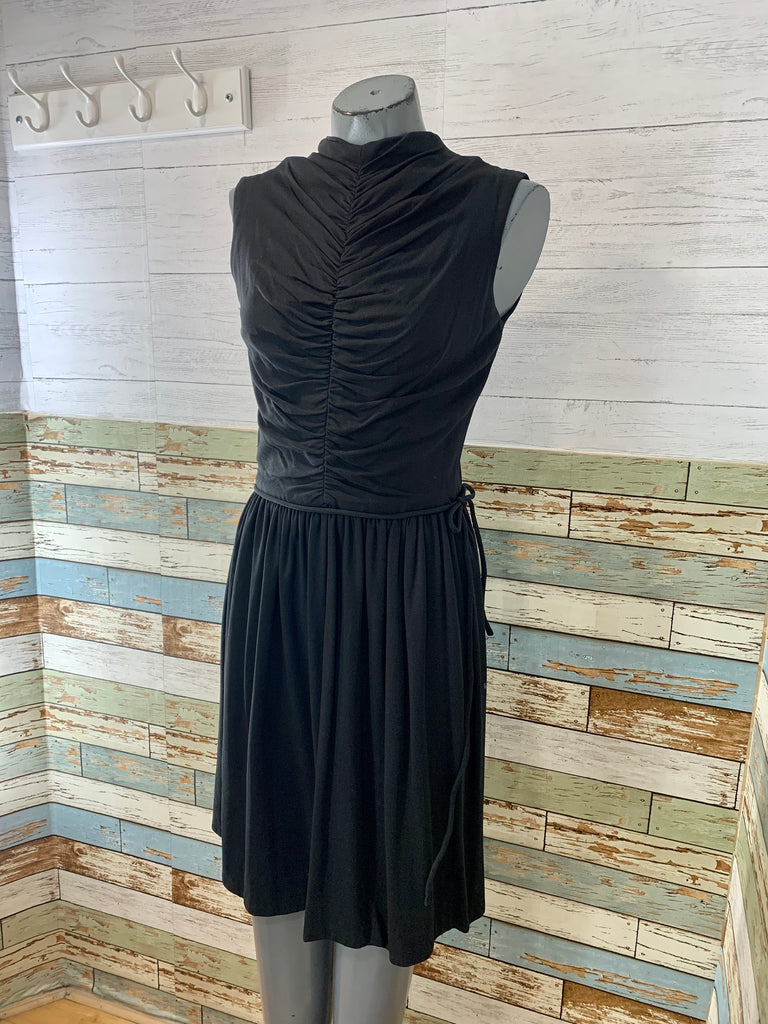 60's Black Ruched Bodice Cocktail Dress - Hamlets Vintage