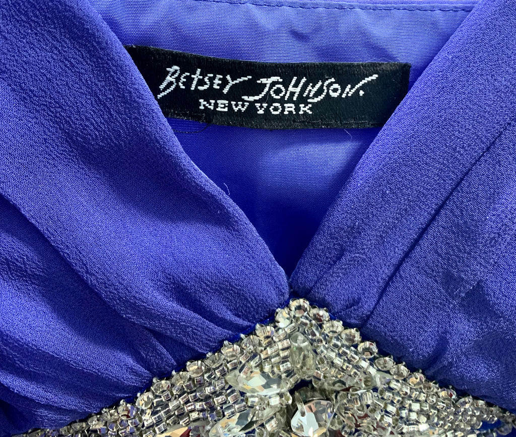 90s Blue Flare Crystal Jewels Mini Dress - Hamlets Vintage