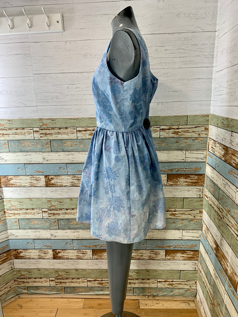 90s Revival 60s Custom Blue Floral Mini Dress - Hamlets Vintage