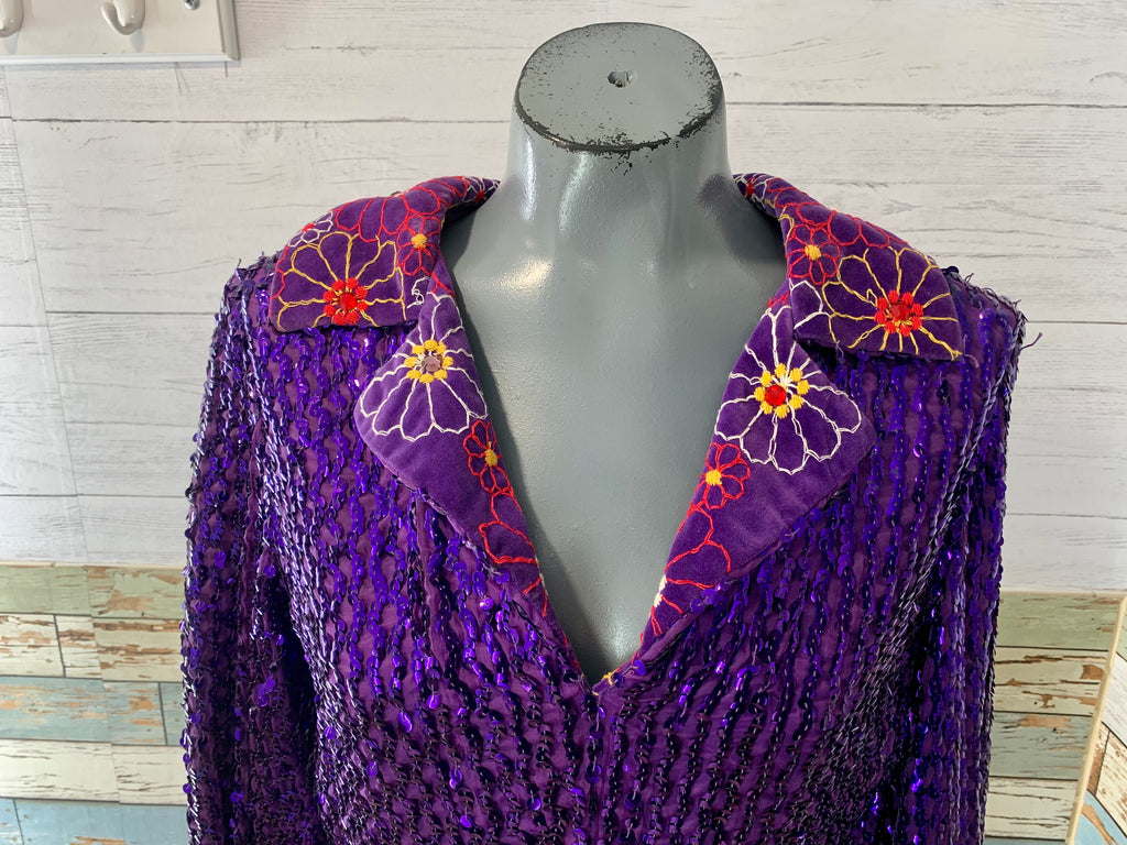 60’s/70’s Purple Sequin Stitched Maxi Dress - Hamlets Vintage