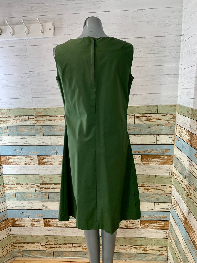 60s Olive Non Sleeve Dress With Front Pockets - Hamlets Vintage