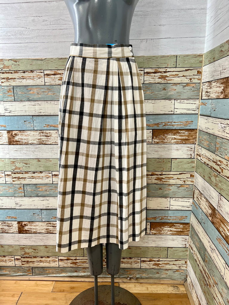 60s/70s Pleated Plaid Skirt - Hamlets Vintage
