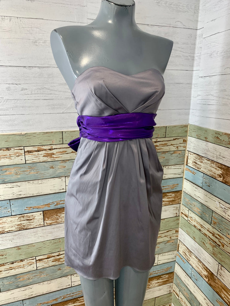 00’s Gray Strapless Pleated Mini Dress with Ribbon - Hamlets Vintage