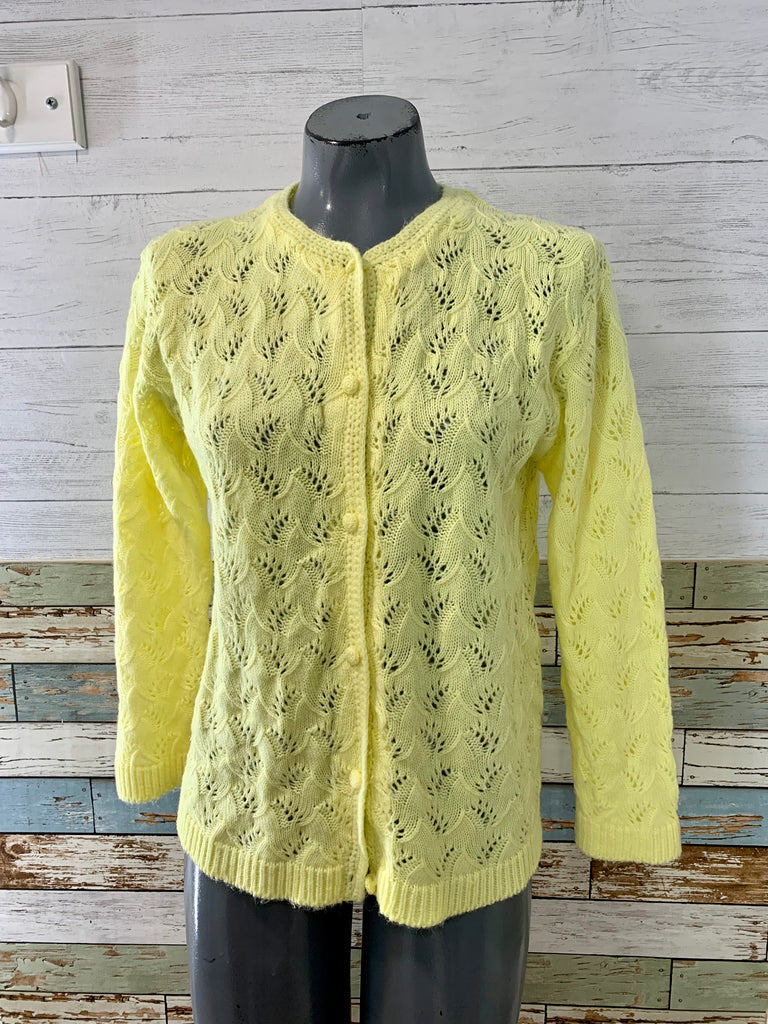 70’s Bright Yellow Knit Cardigan Sweater - Hamlets Vintage