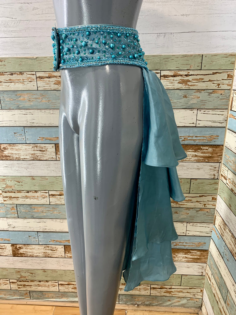 00’s Teal Layered Ruffle Tail Beaded Belt - Hamlets Vintage