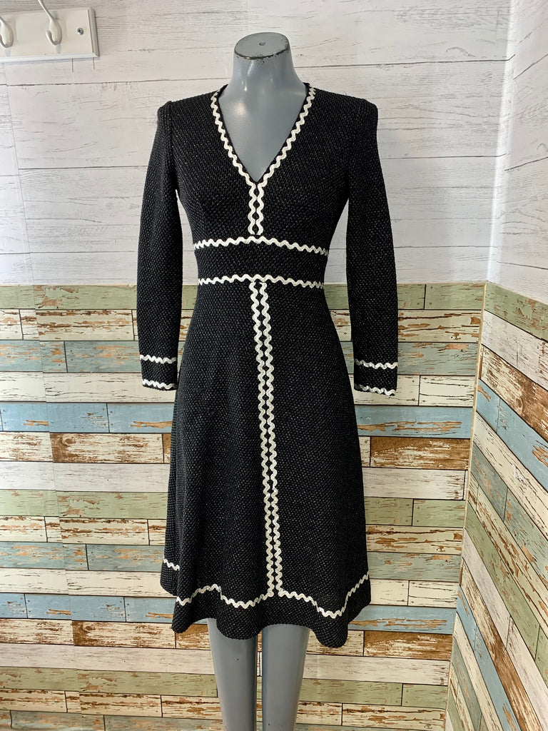 70’s Black and Silver Metallic Fit and Flare Dress - Hamlets Vintage