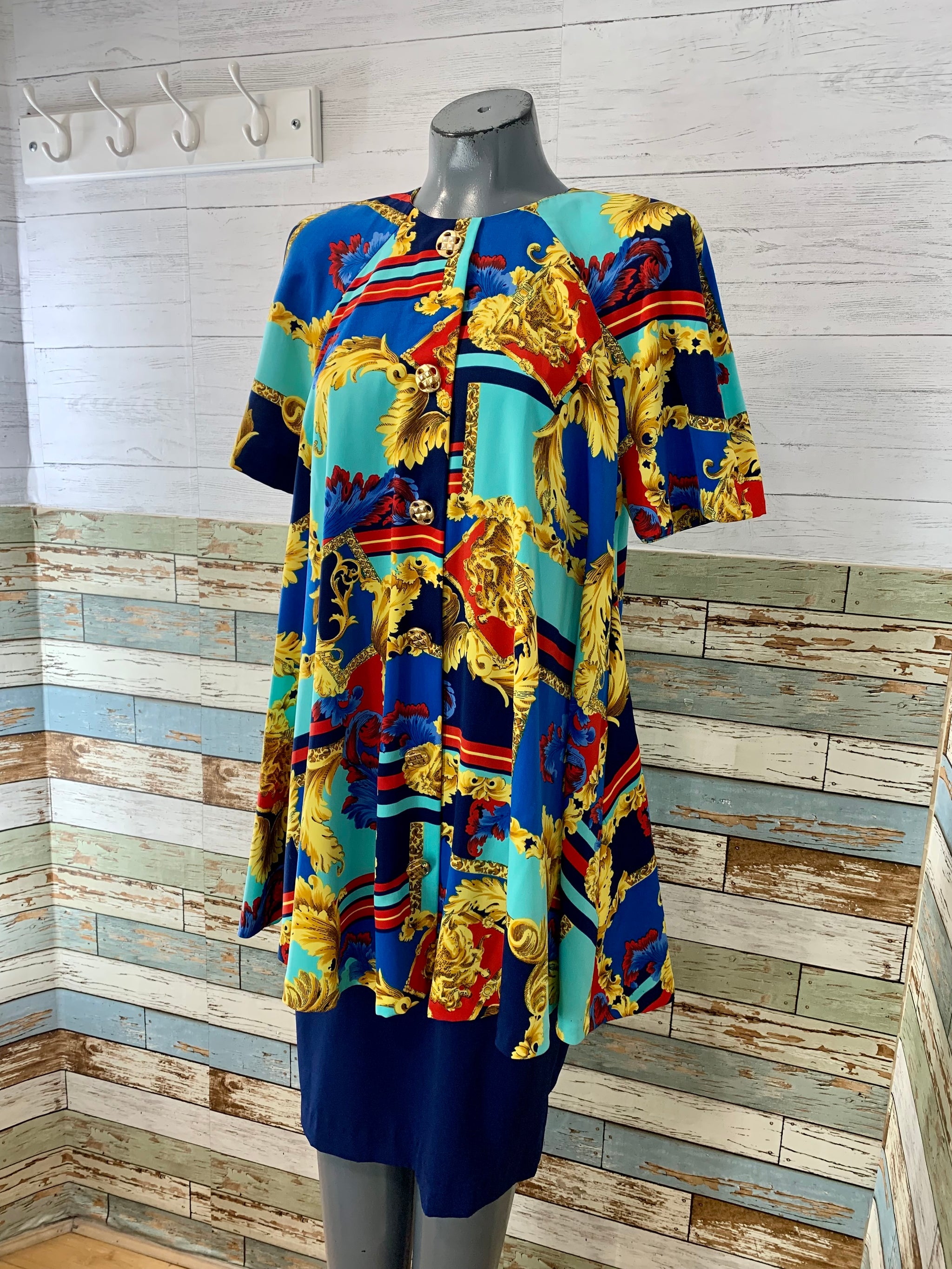 baroque midi dress 90s Multicolor Baroque Print Midi Dress – Hamlets Vintage