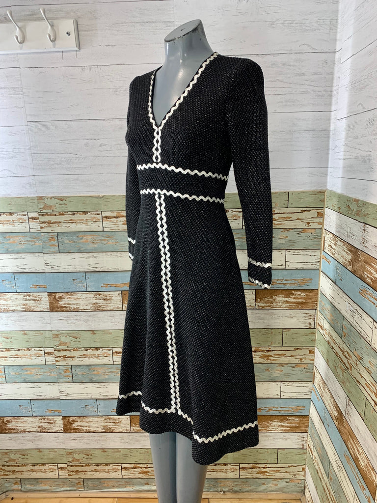 70’s Black and Silver Metallic Fit and Flare Dress - Hamlets Vintage