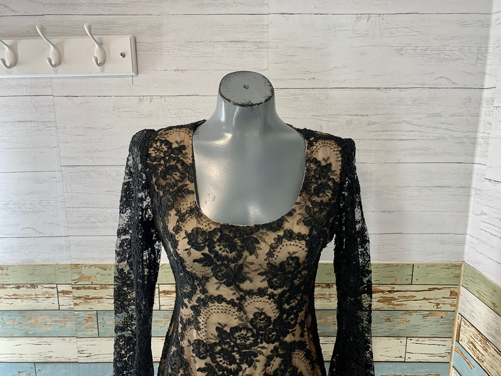 black lace nude illusion dress Nordstrom Lush Brand Black Lace Nude Illusion Dress Women's XS New With Tags