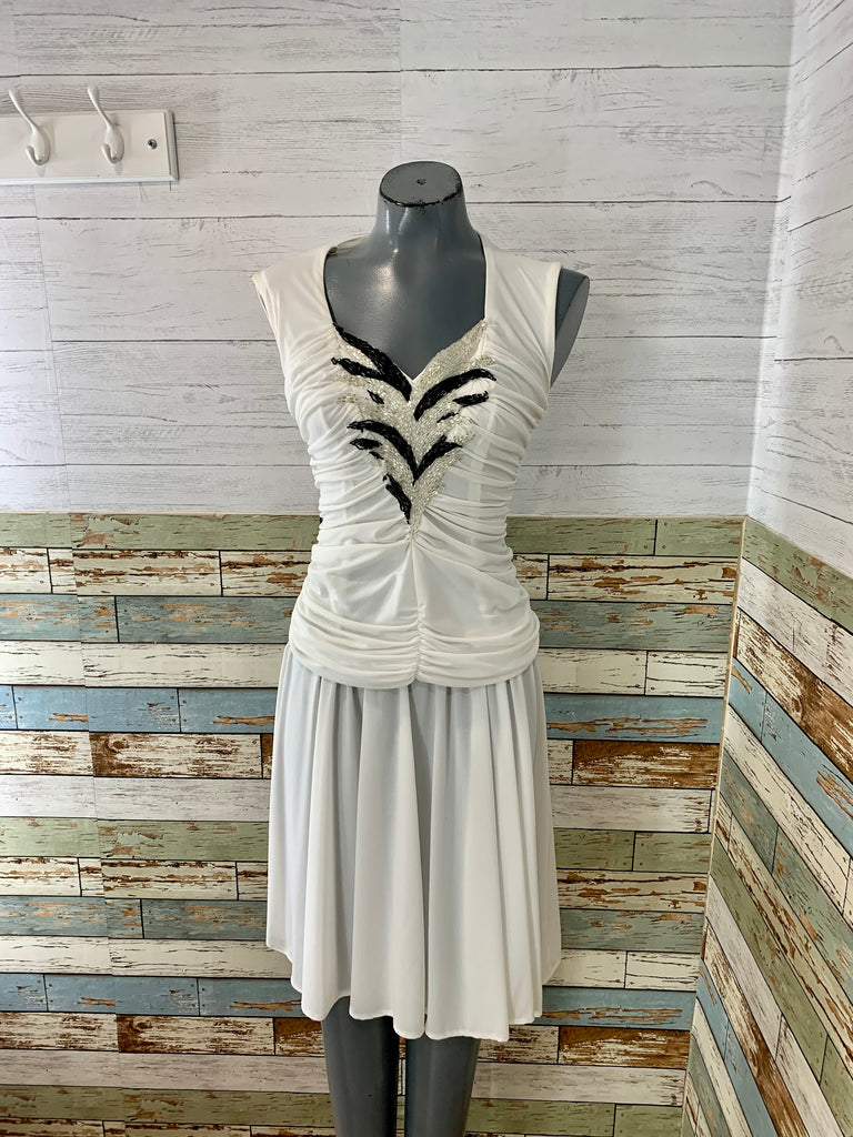 70’s White Rushed Sequin Midi Dress - Hamlets Vintage