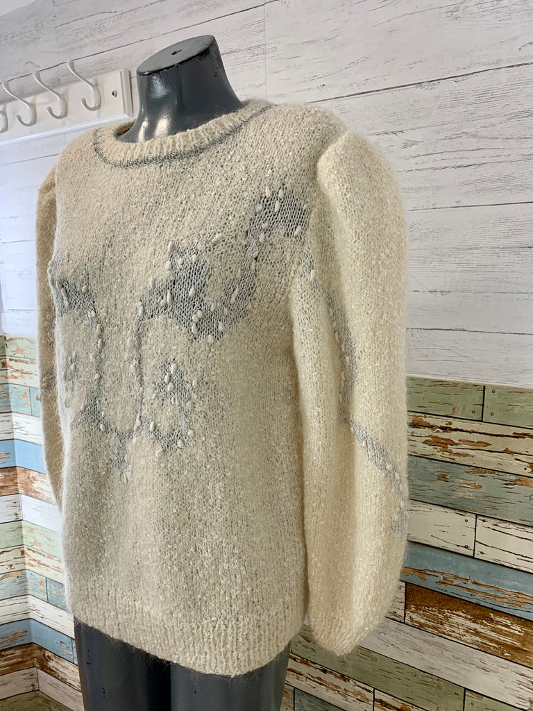 80s Off White Knit Crewneck Sweater - Hamlets Vintage