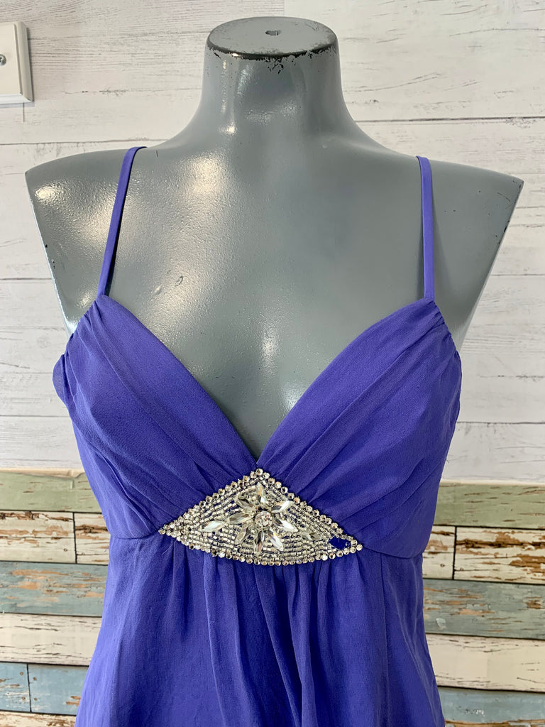 90s Blue Flare Crystal Jewels Mini Dress - Hamlets Vintage