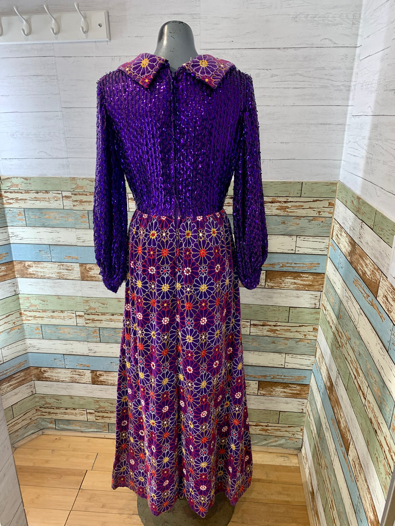 60’s/70’s Purple Sequin Stitched Maxi Dress - Hamlets Vintage