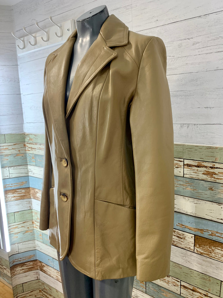 70’s Beige Leather Jacket - Hamlets Vintage