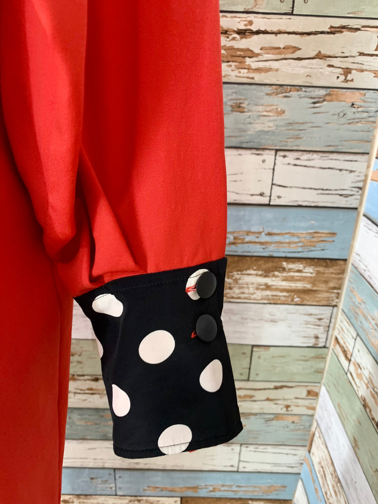 70’s Red Coat with Polka Dot Sleeves - Hamlets Vintage