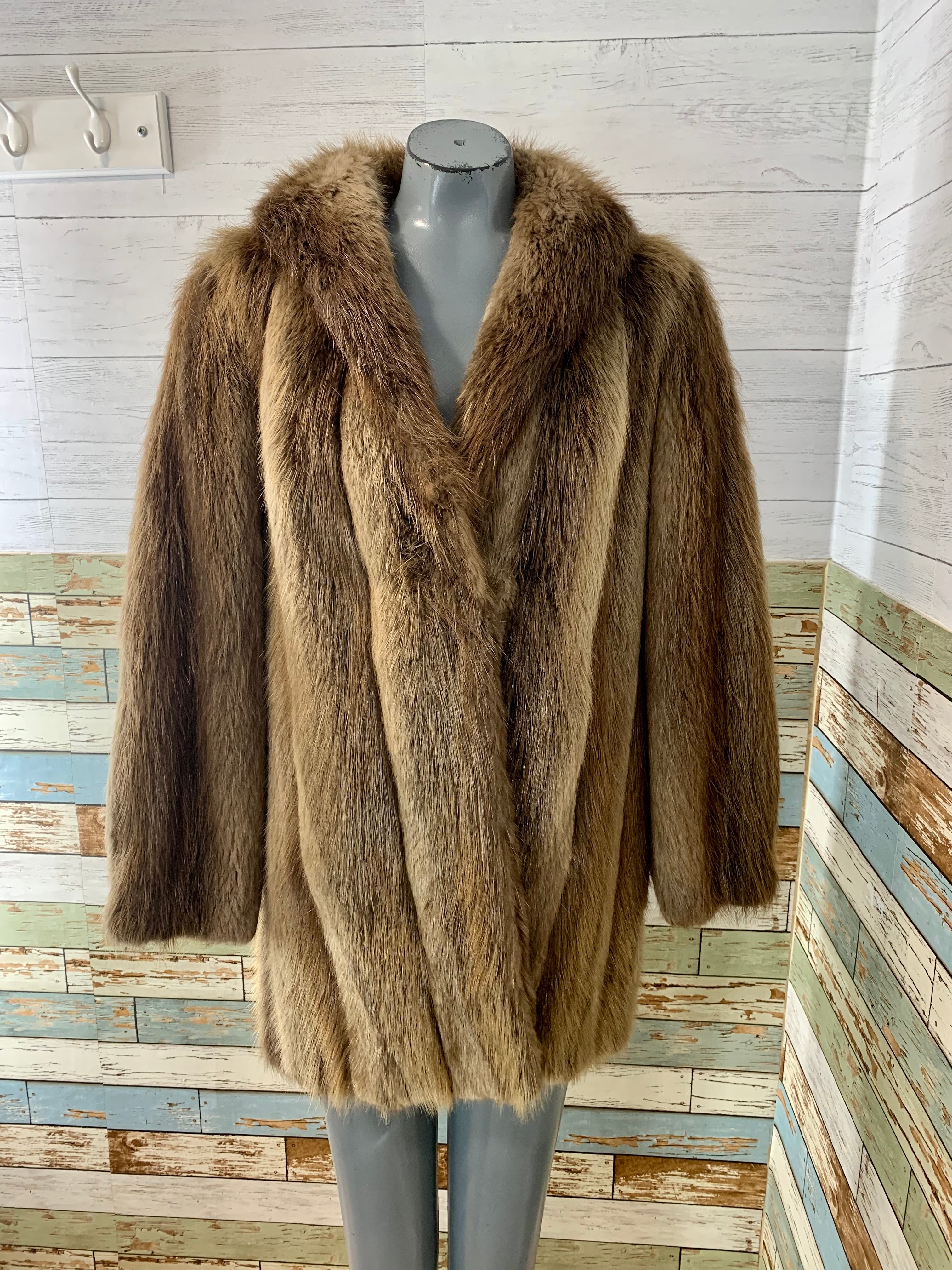 Online Vintage Store  90's Women Faux Fur Lined Coat in Brown