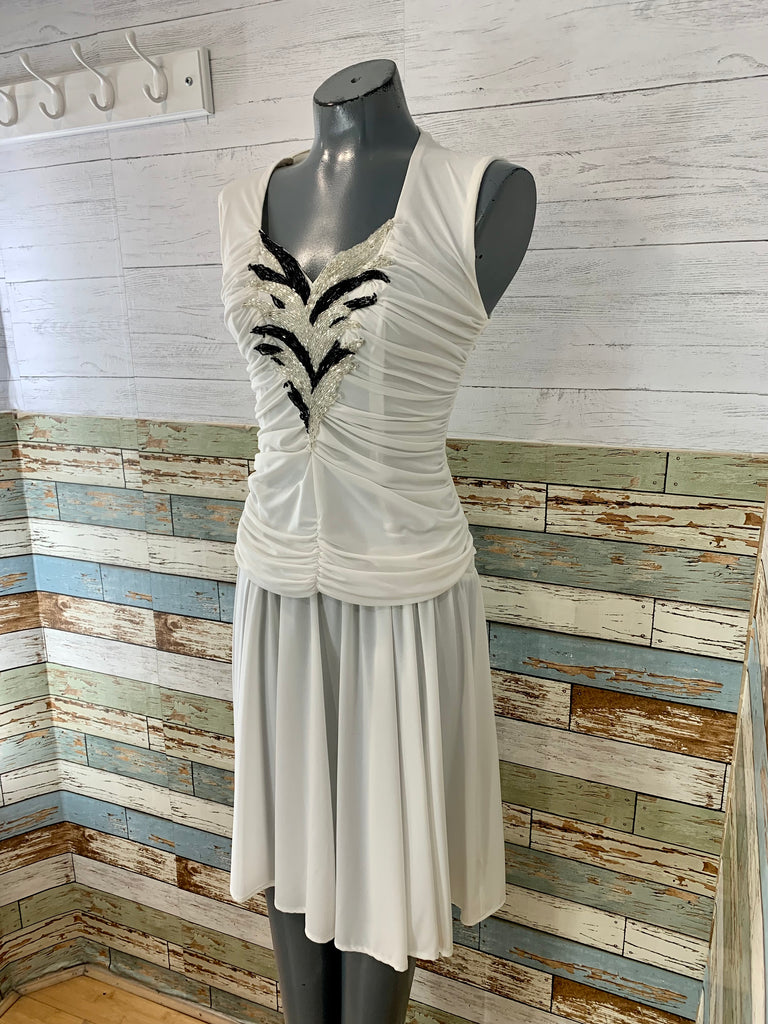 70’s White Rushed Sequin Midi Dress - Hamlets Vintage