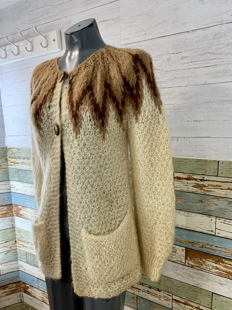 70s Beige and Brown Upper Design Knit Sweater - Hamlets Vintage