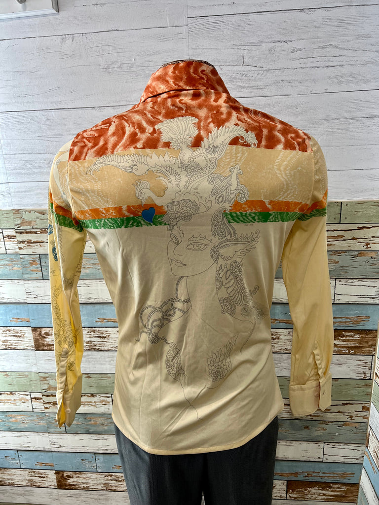 70's Multicolor Thai Goddess Print Long Sleeve Shirt by Nik Nik