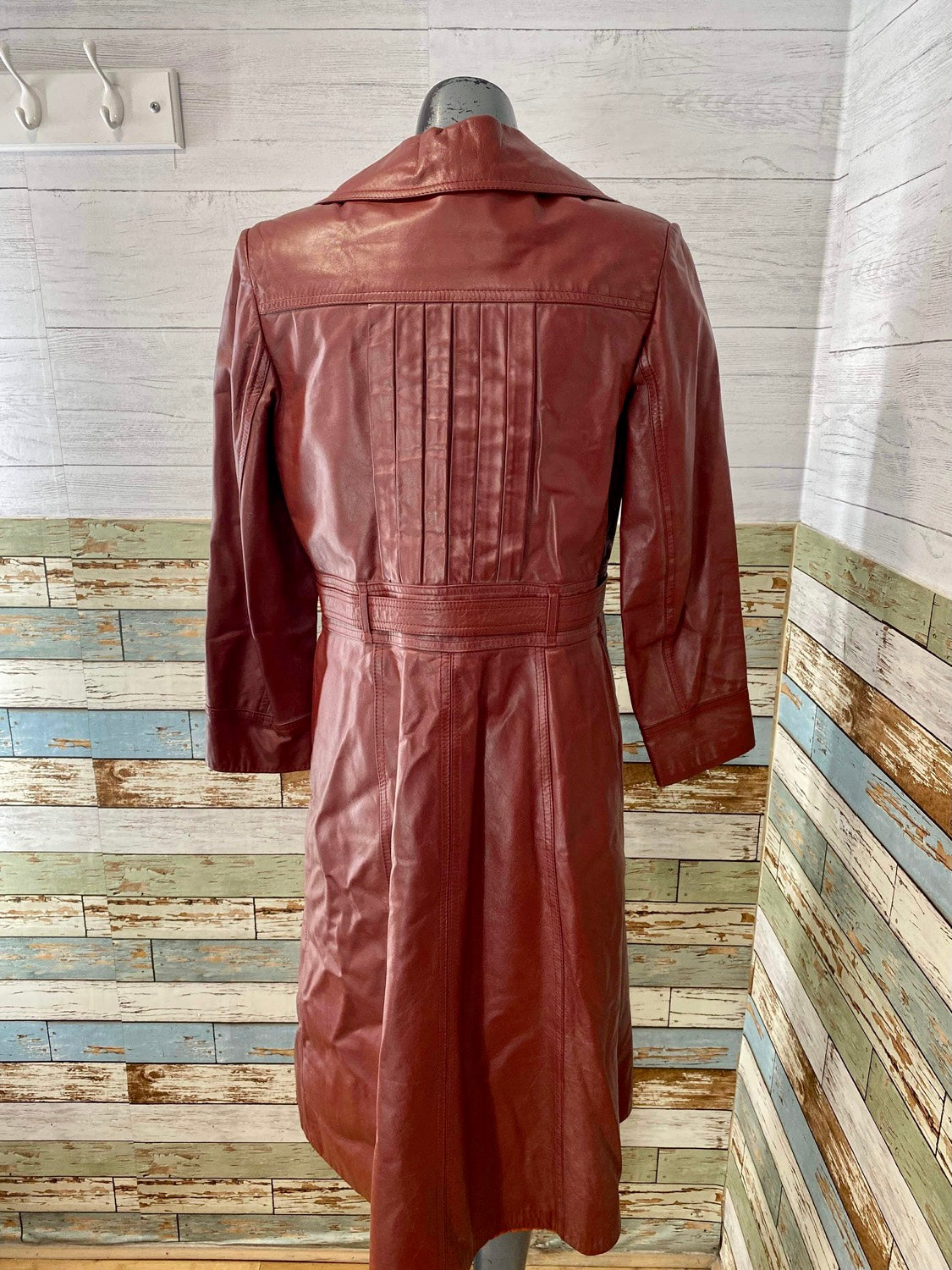 70s Red Leather Trench Coat
